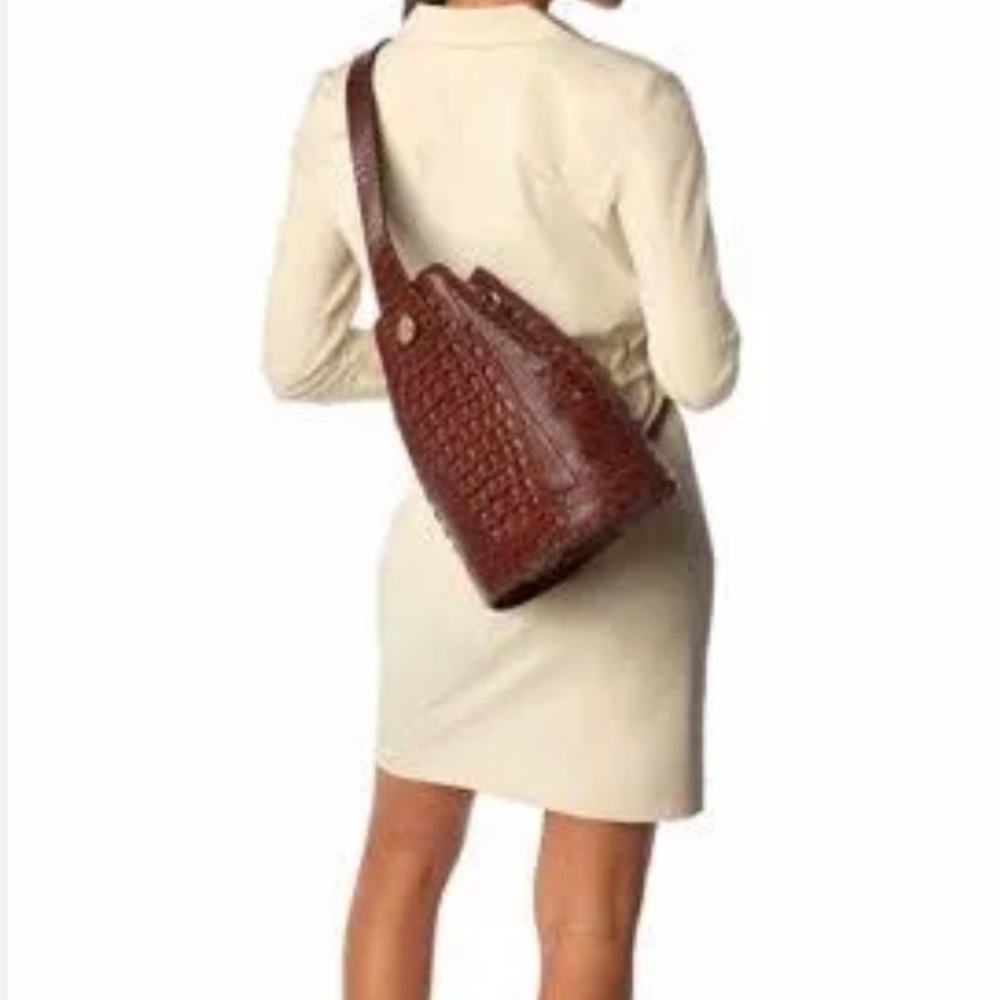 Brahmin Rich Brown Croc-Embossed Tote - Picture 2 of 7